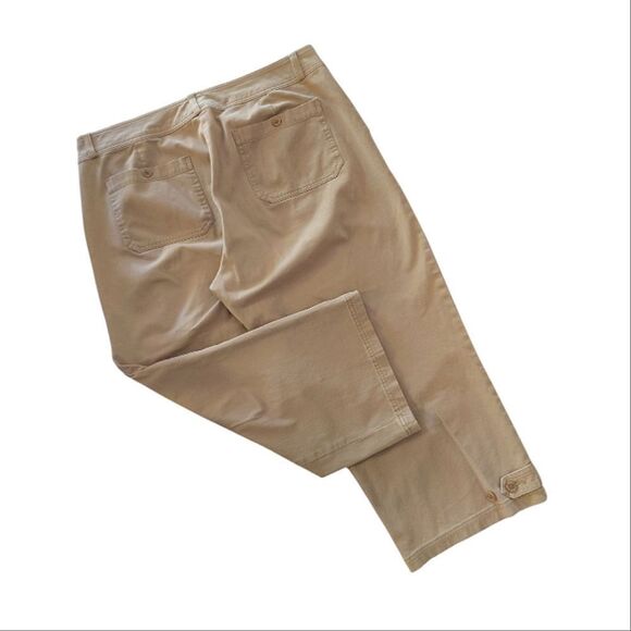 🎁 Coldwater Creek Khaki High Waist Wide Leg Cropped Capri Pants Size 12 - Picture 10 of 13